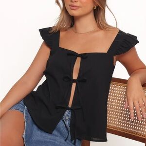 Petal and pup toe front Elegant Black Ruffle Sleeve Top